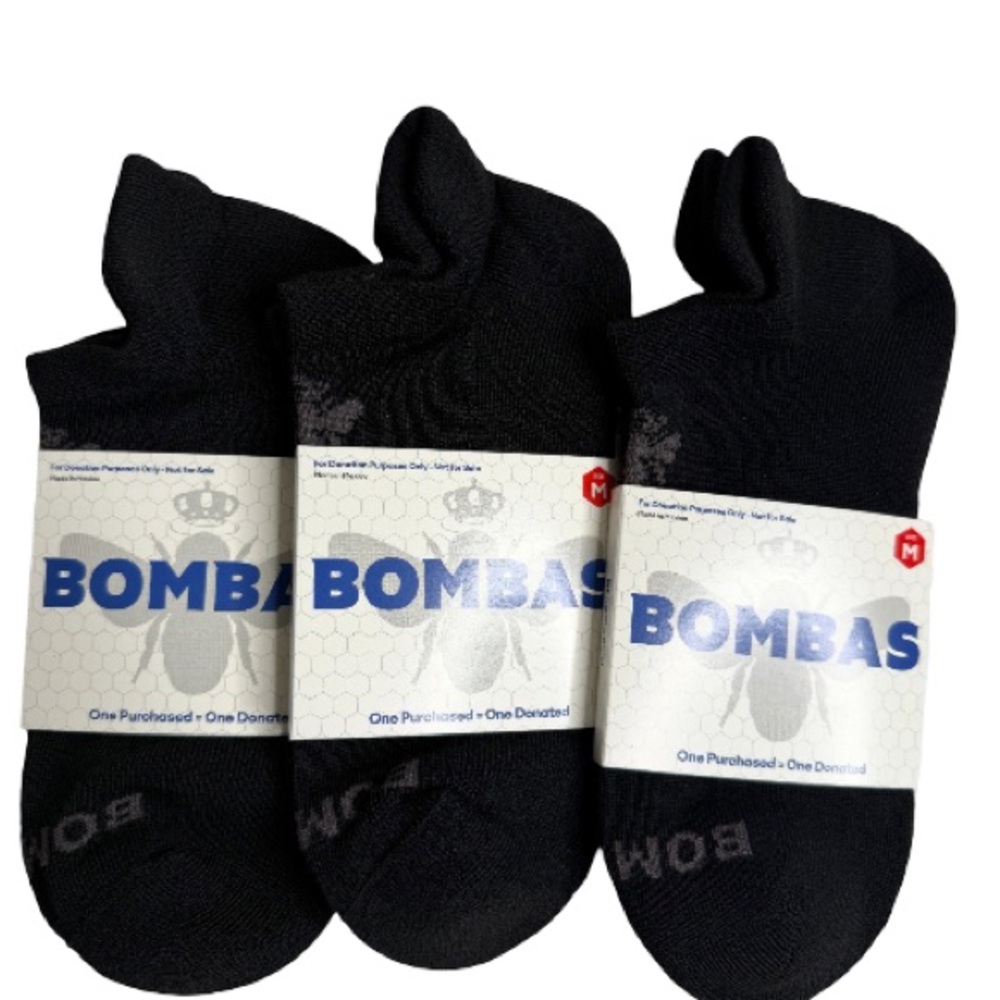 3 PACK BOMBAS ANKLE SOCKS SIZE MEDIUM CLASSIC BLACK UNISEX